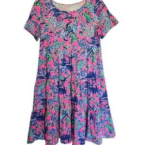 Lilly Pulitzer Jodee Swing Dress Untamed Hearts Plumeria Pink Blue New Size L